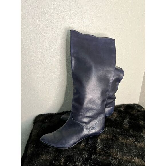 Women's Boots Winter blue tall 39 8.5 Boots Oswald Leather Braun Vintage 80s Bo - Picture 1 of 4